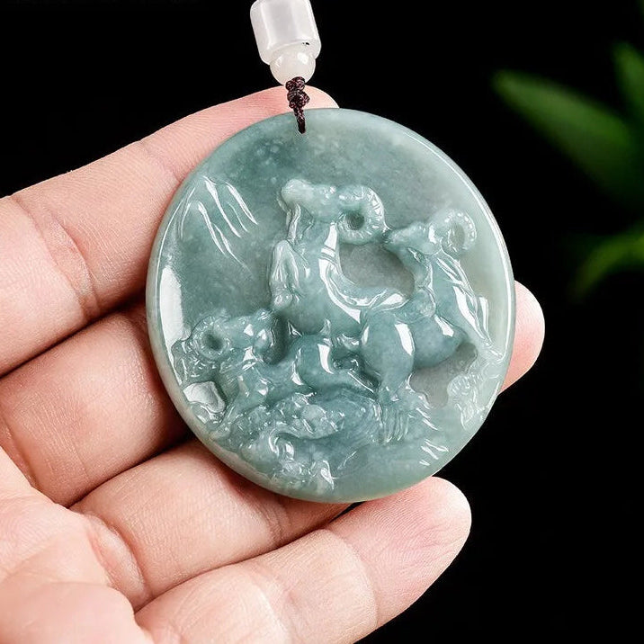 Green Jade Ram Pendant-ToShay.org