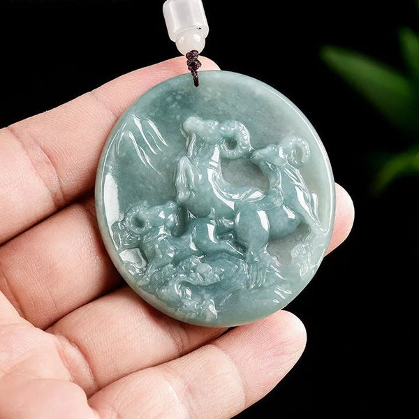 Green Jade Ram Pendant-ToShay.org