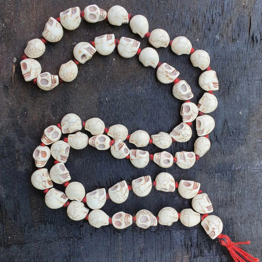 White Howlite Skull Bead Mala-ToShay.org