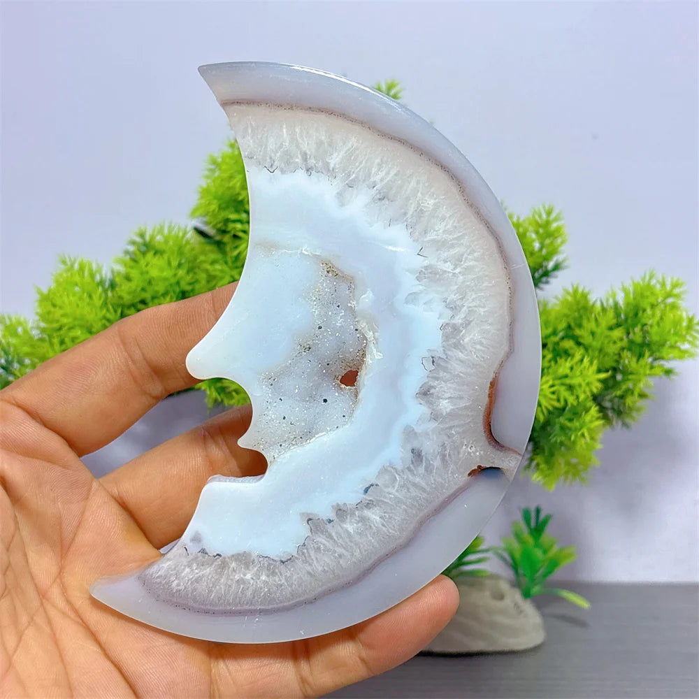 Grey Druzy Agate Moon Face-ToShay.org