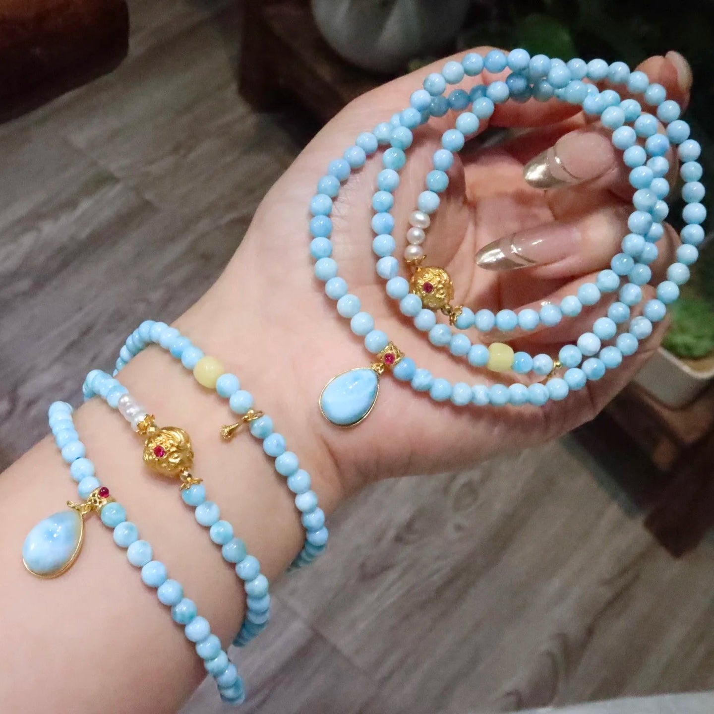 Blue Larimar Charm Bracelet-ToShay.org