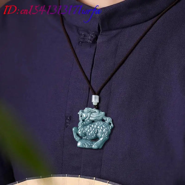 Blue Jadeite Kylin Pendant-ToShay.org