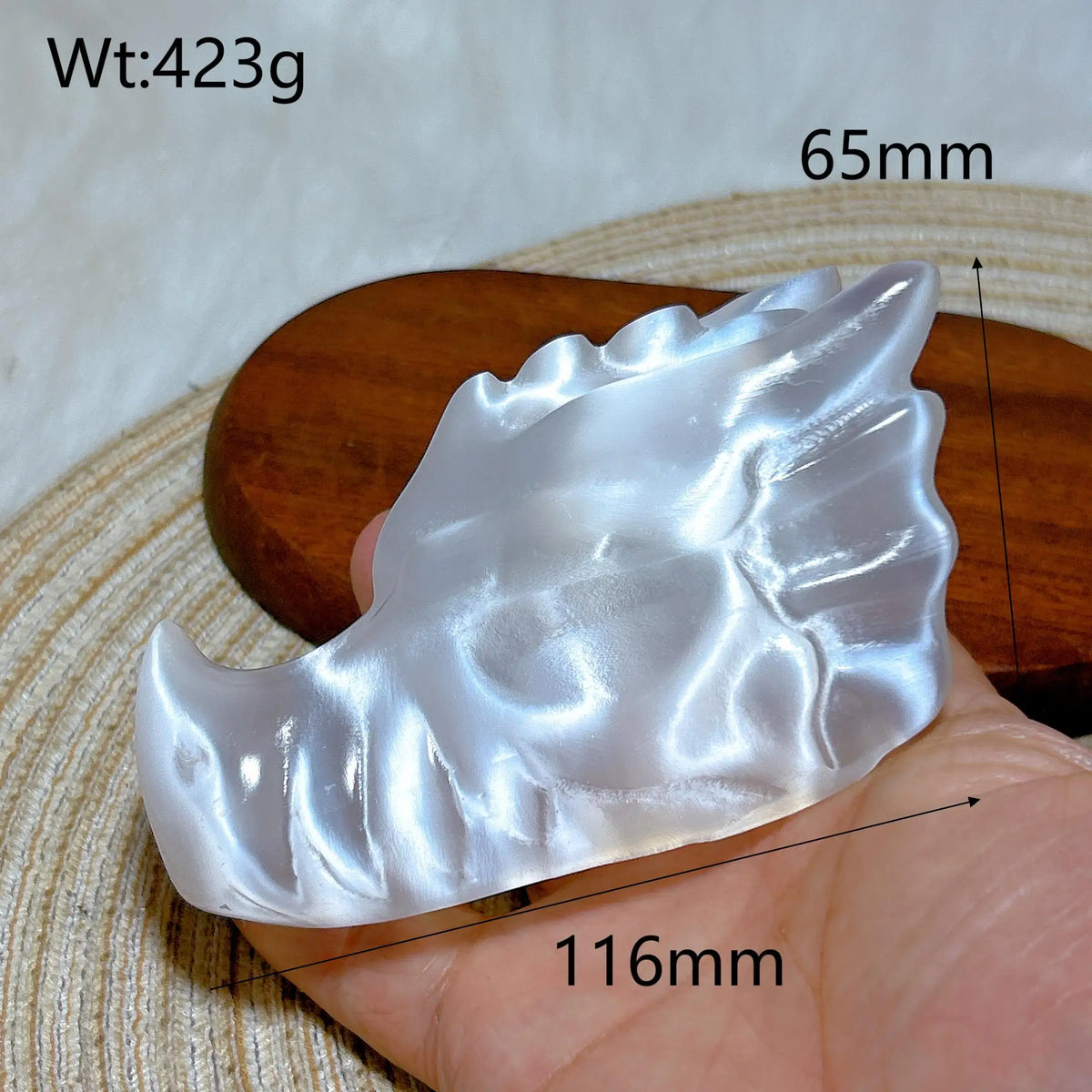 White Selenite Dragon Head-ToShay.org