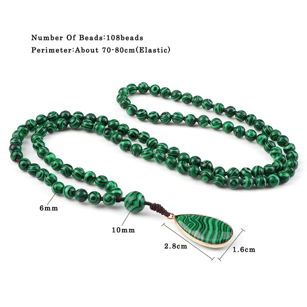 Green Malachite Mala Necklace-ToShay.org