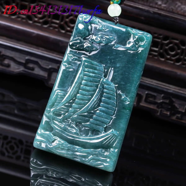 Blue Jadeite Sailboat Pendant-ToShay.org