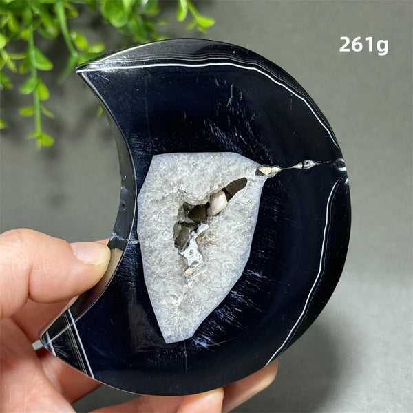 Natural Gemstone Black Agate Moon-Shaped Mineral Specimen Reiki Therapy Energy Collection Jiapin Home Decoration Gift-ToShay.org