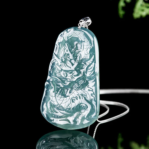 Blue Jadeite Dragon Pendant-ToShay.org