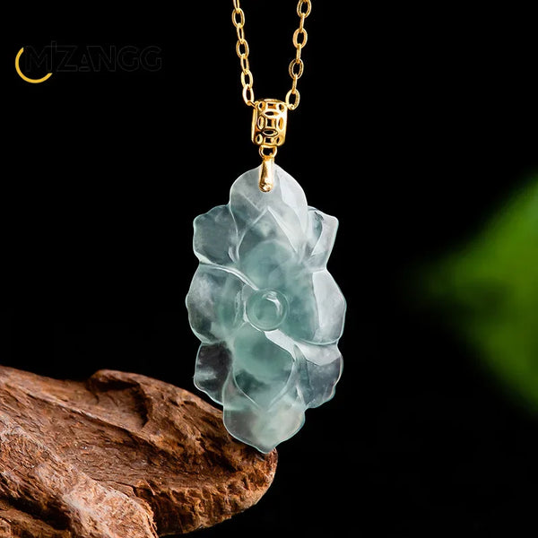 Blue Jadeite Lotus Pendant-ToShay.org