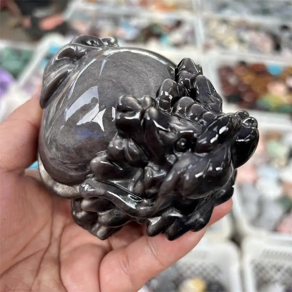 Black Silver Obsidian Dragon Turtle-ToShay.org