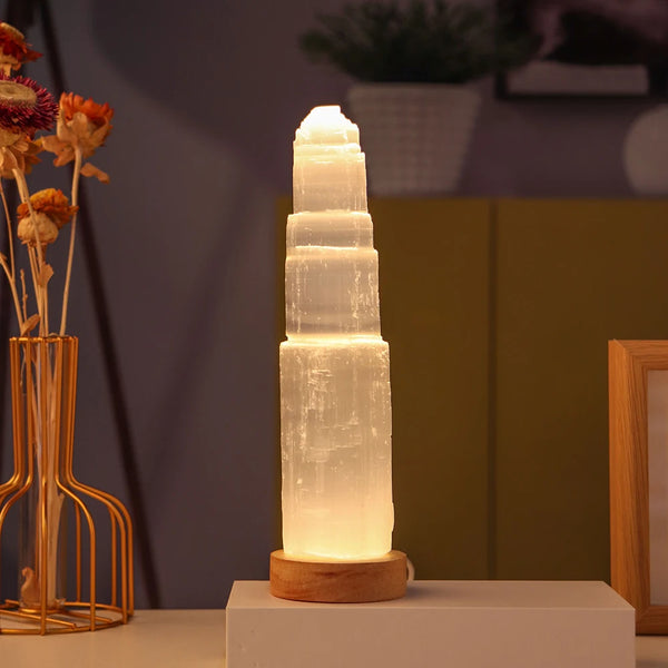White Selenite Tower Lamp-ToShay.org