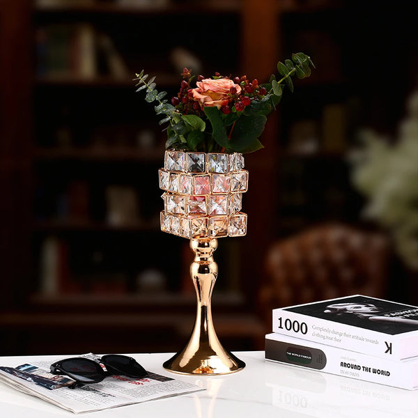 Gold Crystal Bead Candle Holder-ToShay.org