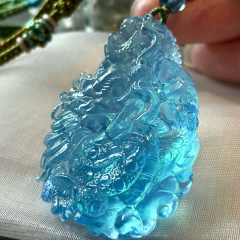 Blue Aquamarine Dragon Pendant-ToShay.org