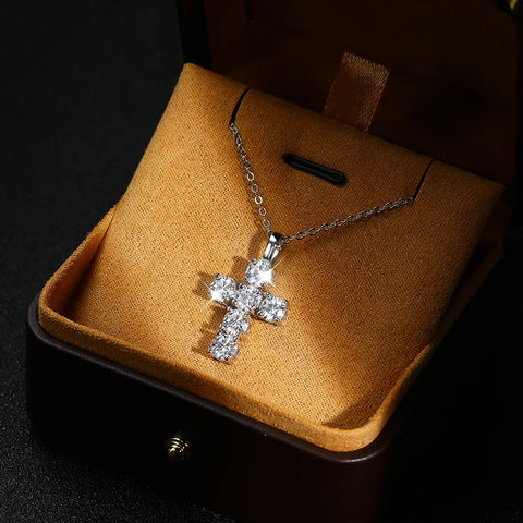Silver Diamond Cross Necklace-ToShay.org