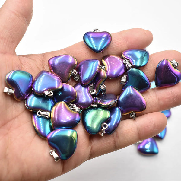 Rainbow Hematite Heart Pendants-ToShay.org