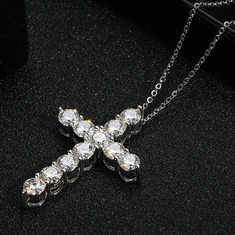 Silver Diamond Cross Necklace-ToShay.org