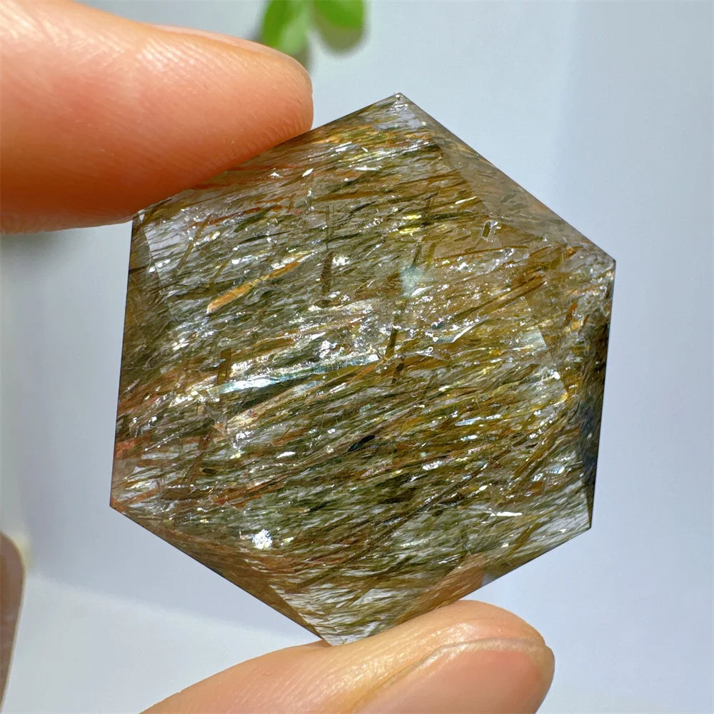 Green Tourmaline Rutile Hexagon-ToShay.org
