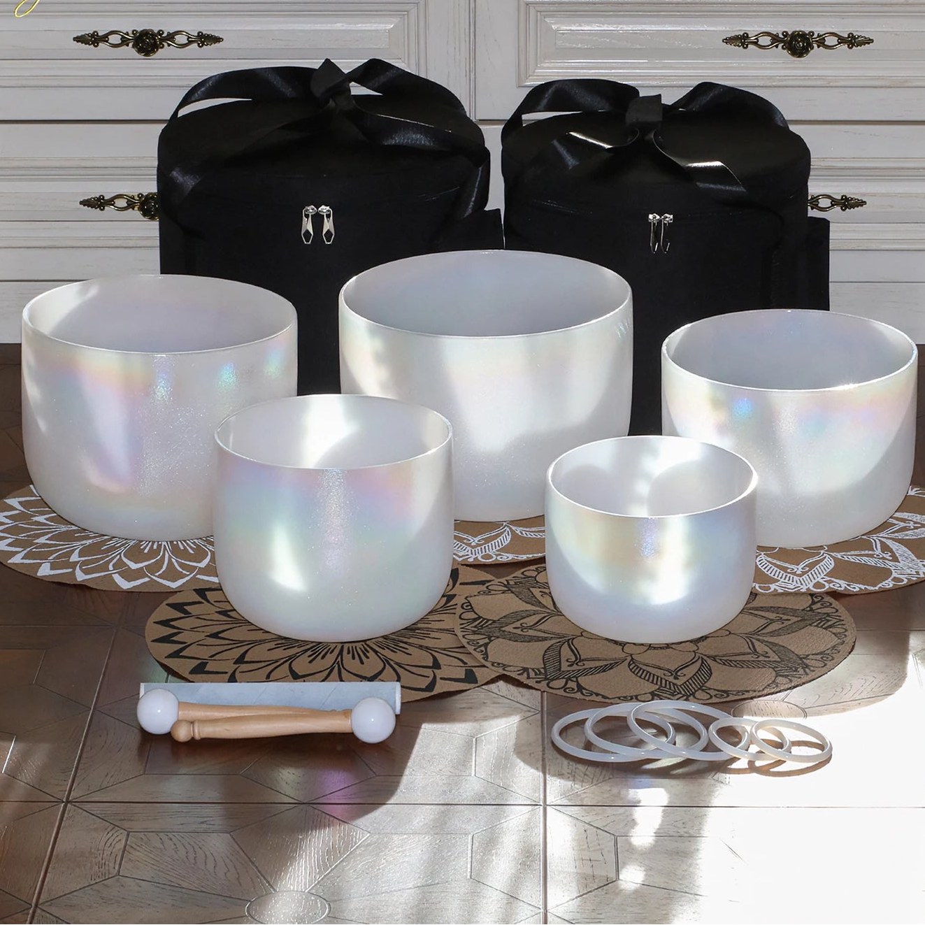 Crystal Soul Exclusive Design Harmony Moonstone Crystal Singing Bowl Set-ToShay.org