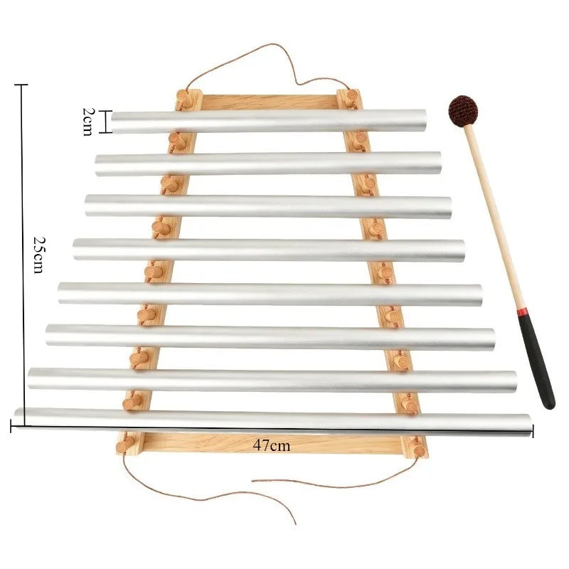 9 Tone Aluminum Alloy Sound Beam Meditation Sound Healing Wind Chime Handheld Portable Adult Hand Bells with Wooden Stand-ToShay.org