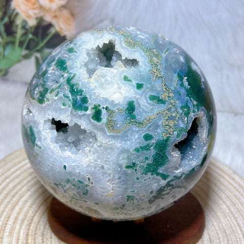 Green Moss Agate Geode Ball-ToShay.org