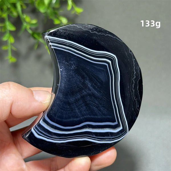 Natural Gemstone Black Agate Moon-Shaped Mineral Specimen Reiki Therapy Energy Collection Jiapin Home Decoration Gift-ToShay.org