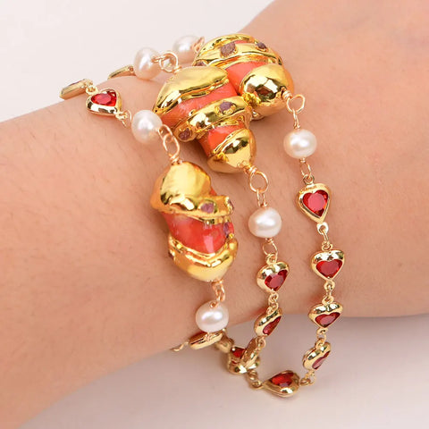Orange Coral Pearl Bracelet-ToShay.org