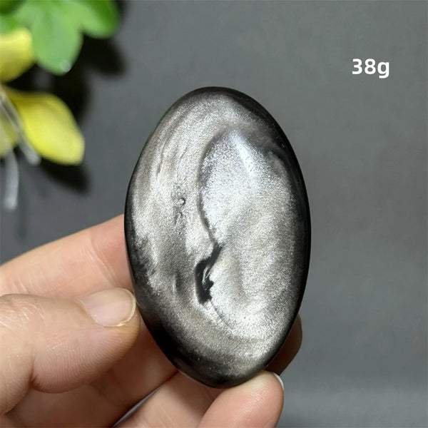 Silver Obsidian Palm Stone-ToShay.org