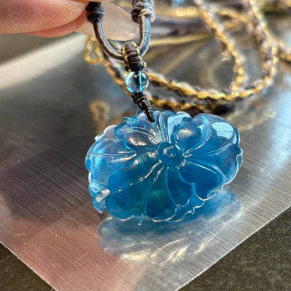 Blue Aquamarine Peony Pendant-ToShay.org