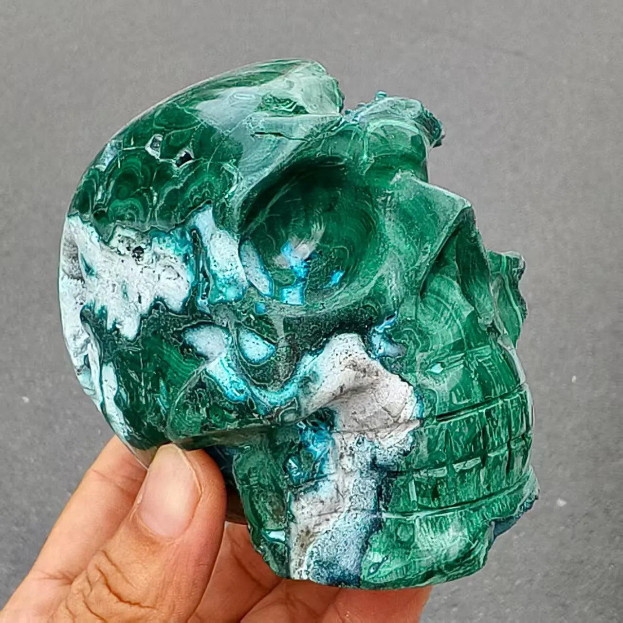 Natural Formed!Blue Malachite Skull,Quartz Crystal Raw Ore Hand-Carved Skull, Mineral, Healing-ToShay.org