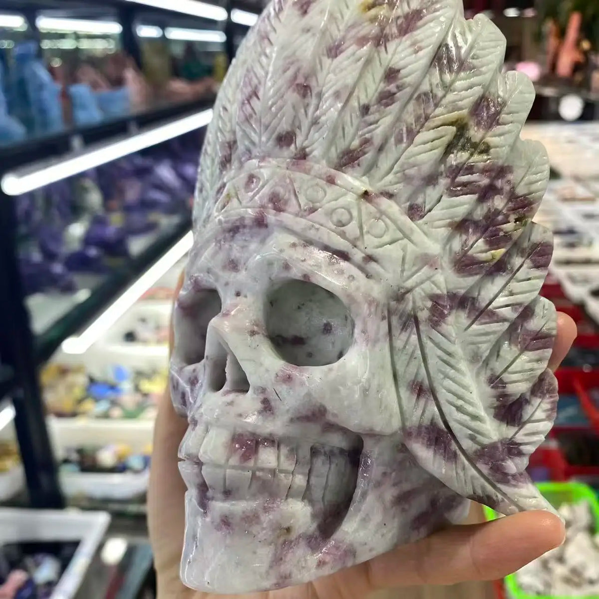 Pink Tourmaline Feather Skull-ToShay.org