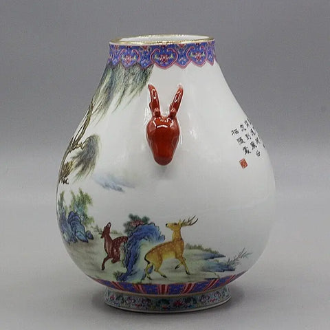 Painted Deers Porcelain Vase-ToShay.org