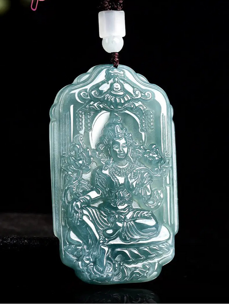 Blue Jadeite Guanyin Pendant-ToShay.org