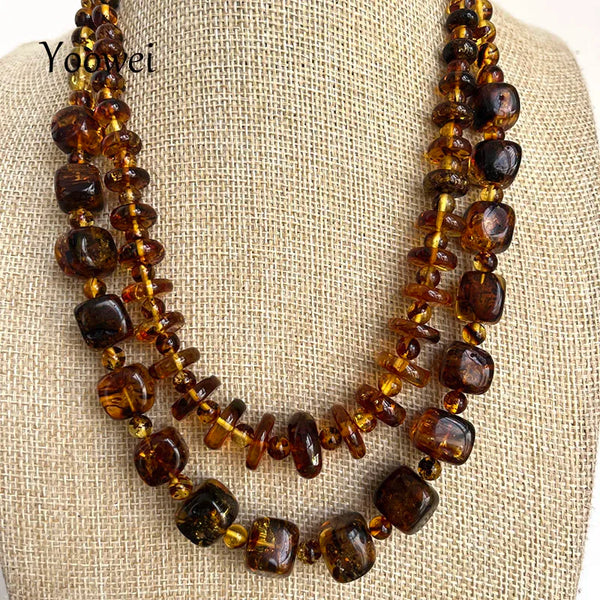 Yellow Amber Bead Necklace-ToShay.org