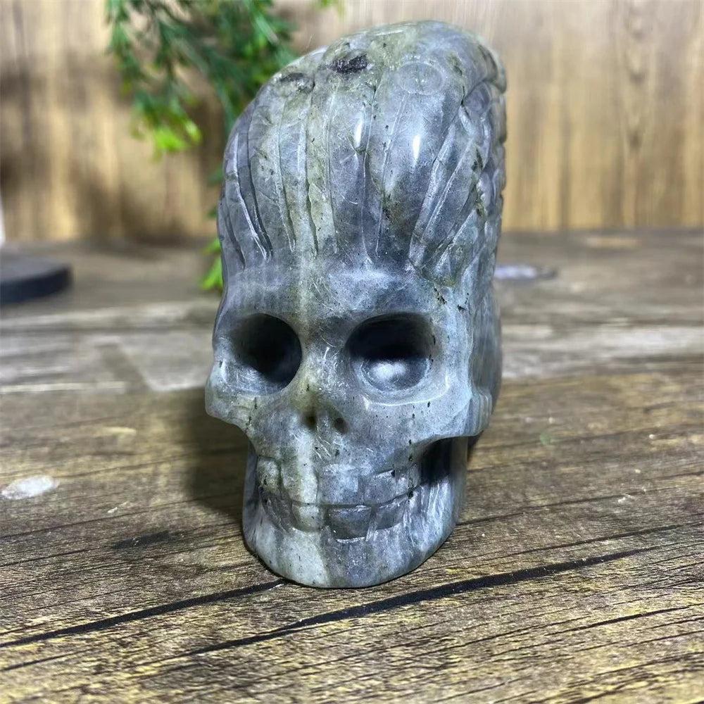 Crystal Natural Labradorite Skull Carving Healing Stone Reiki Gemstones Quartz Minerals Beauty Home Decoration Aquarium-ToShay.org