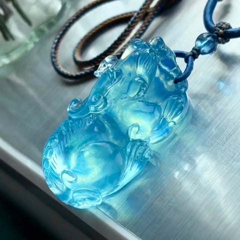 Blue Aquamarine Pi Xiu Pendant-ToShay.org