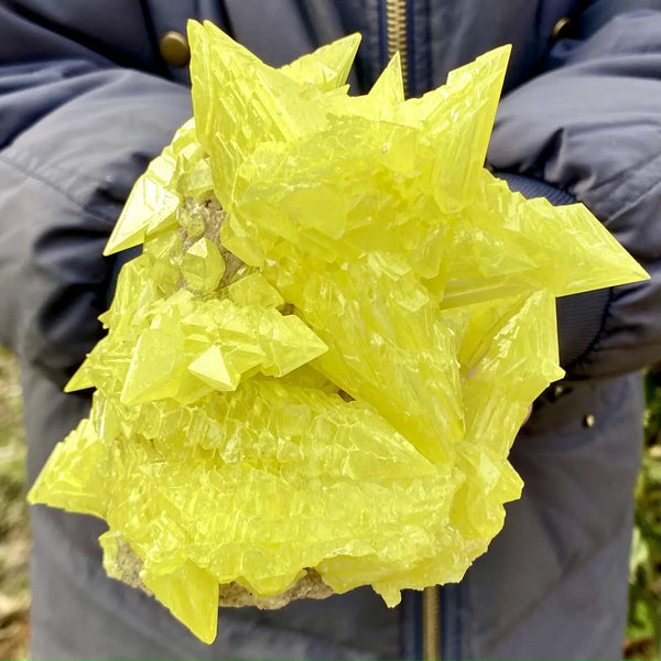Yellow Sulfur Quartz Crystal Cluster-ToShay.org