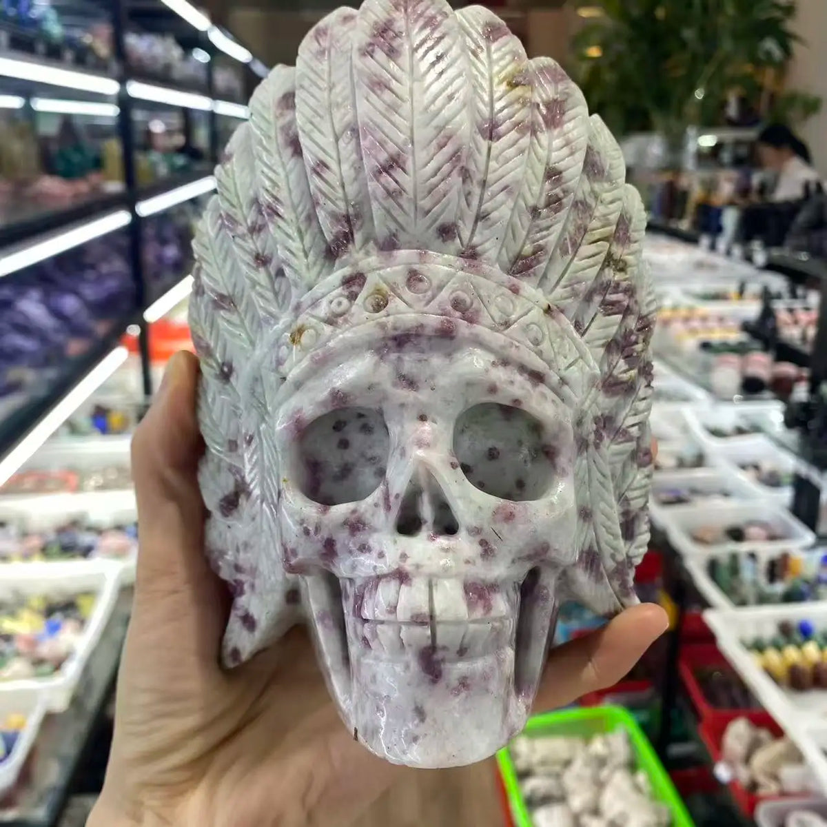 Pink Tourmaline Feather Skull-ToShay.org