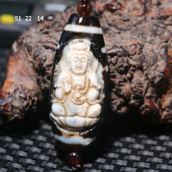 Black Agate Kwan Yin Pendant-ToShay.org
