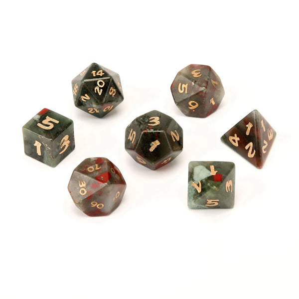 Green Bloodstone Platonic Solid Dice-ToShay.org