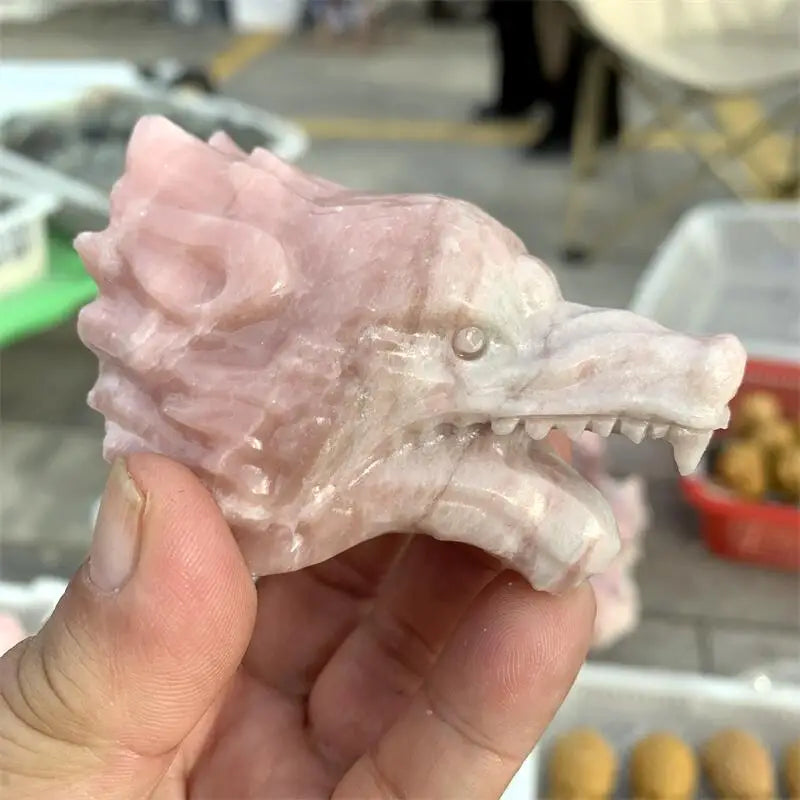 Pink Opal Wolf Head-ToShay.org