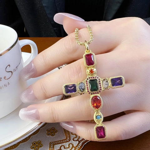 Gold Cross Gemstone Pendant-ToShay.org