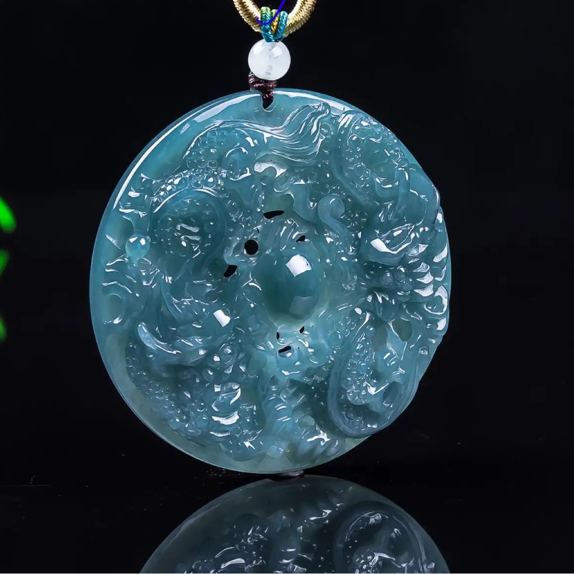 Blue Jadeite Dragon Pendant-ToShay.org