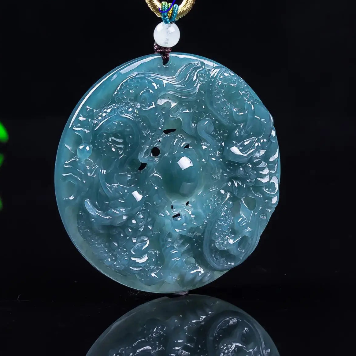 Blue Jadeite Dragon Pendant-ToShay.org