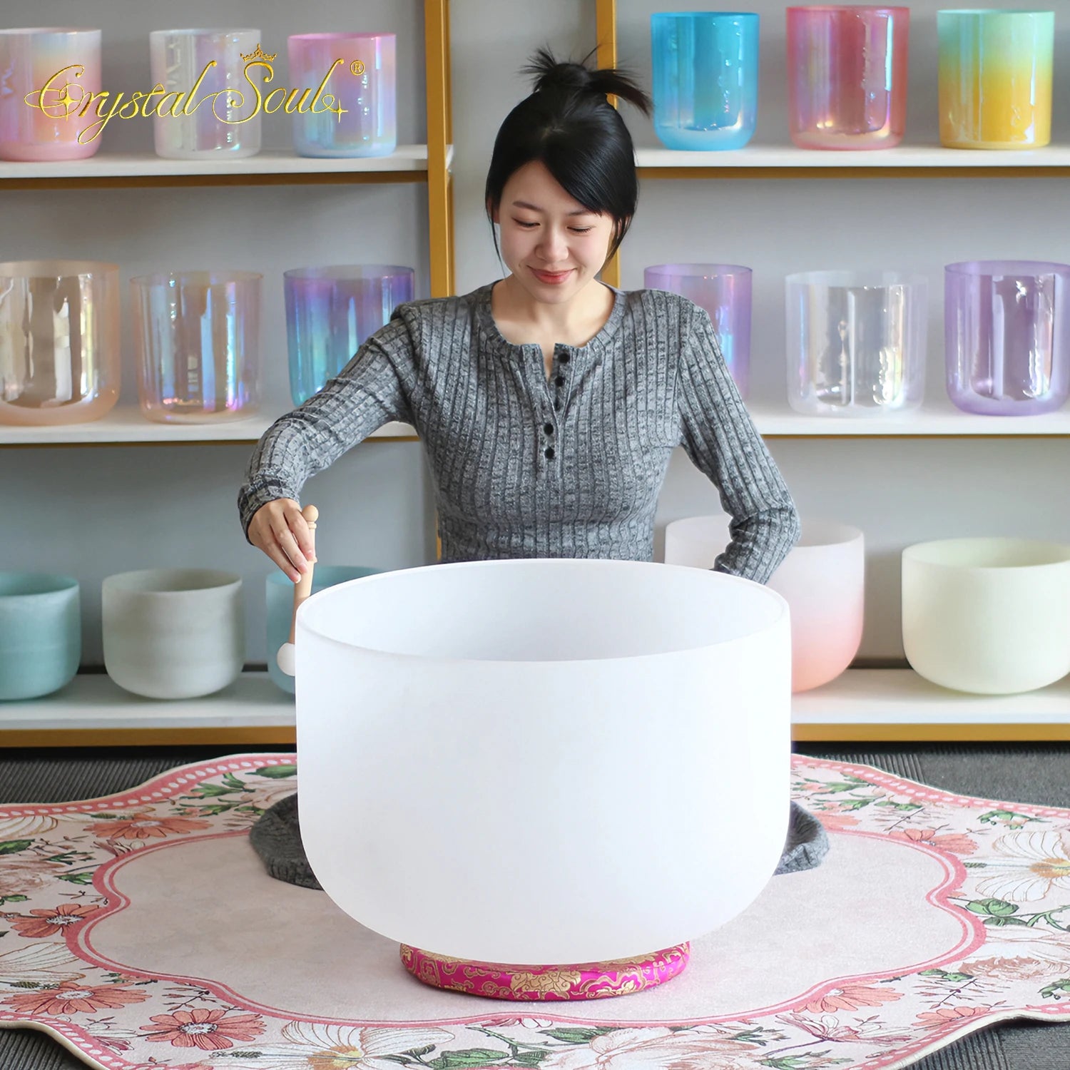 Crystal Soul 22 Inch Customizable Large Crystal Bowl Meditation Interactive Sound Bath-ToShay.org