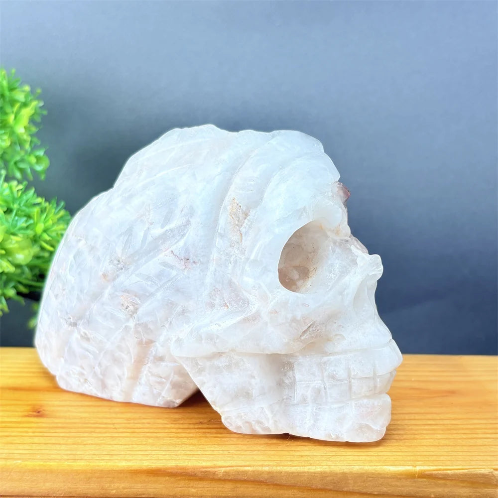 Natural Rare Quartz And Ruby Symbiotic Mineral Crystal; Purely Hand-carved Skull For Halloween, As A Home Decoration.-ToShay.org
