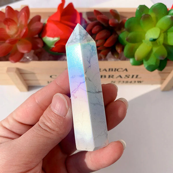 White Rainbow Aura Howlite Point-ToShay.org