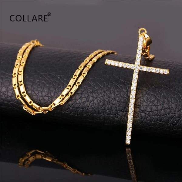 Gold Crystal Cross Necklace-ToShay.org