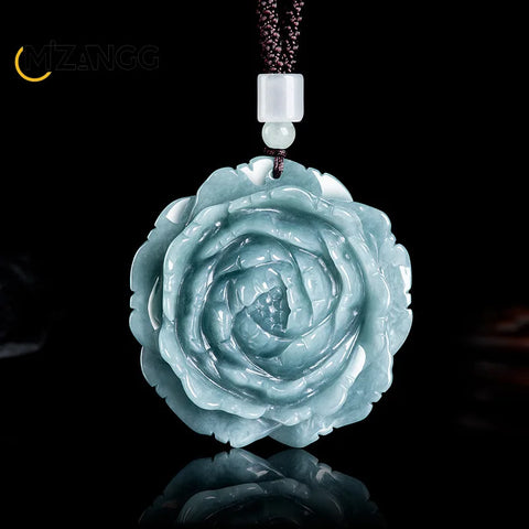 Blue Jadeite Flower Pendant-ToShay.org