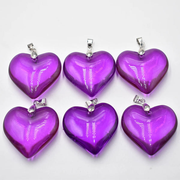 Mixed Glass Heart Pendants-ToShay.org