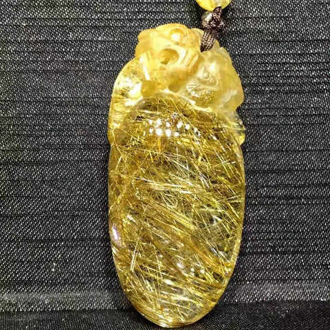 Gold Rutilated Quartz Pendant-ToShay.org