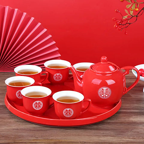 Red Porcelain Tea Set-ToShay.org